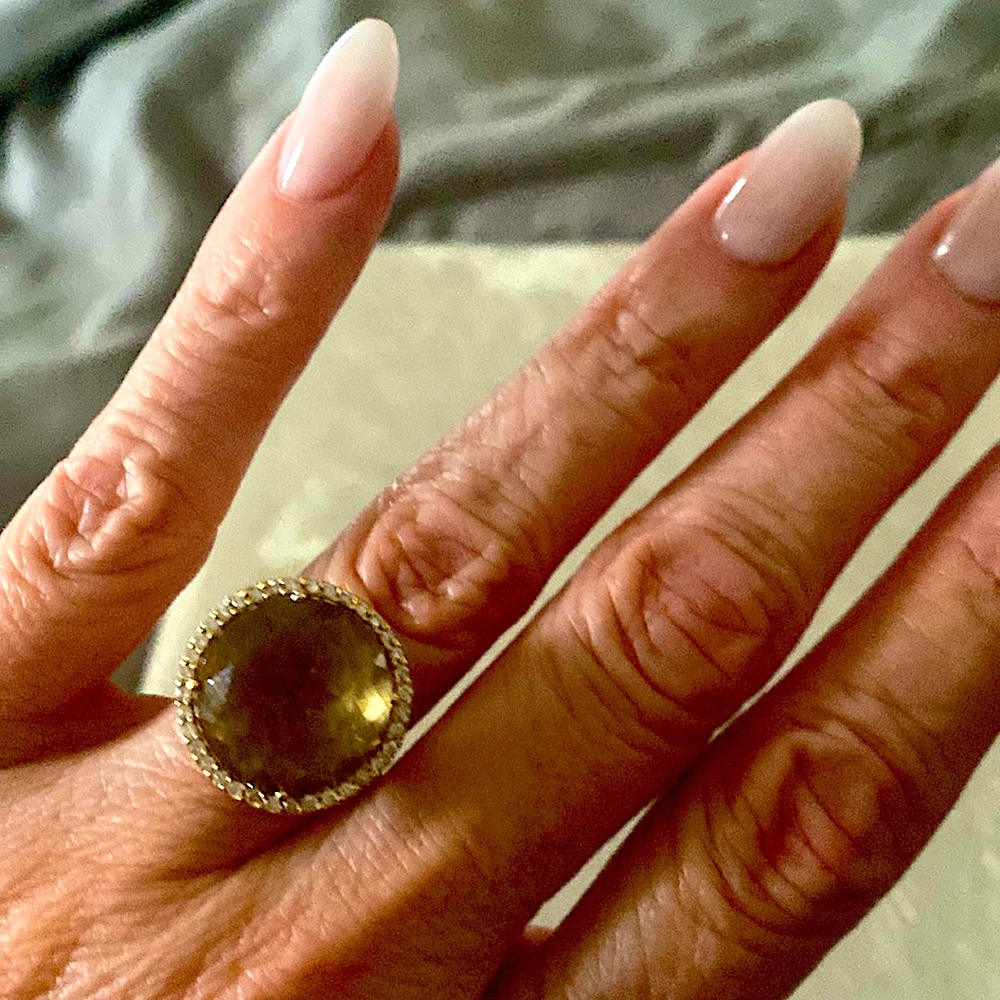 18k Yellow Gold With Diamonds & Lemon Smoky Citrine Ring Sz 6.5